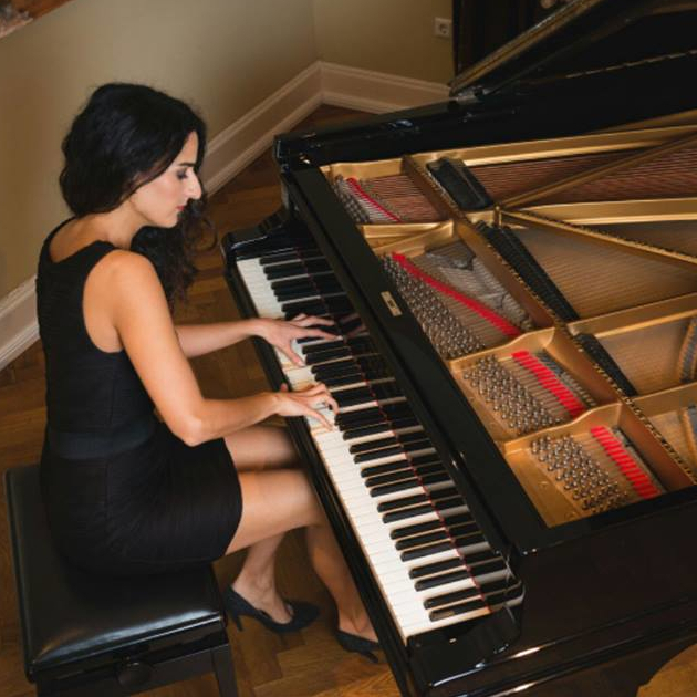 Sepideh Baradaran playing the piano bird perspective